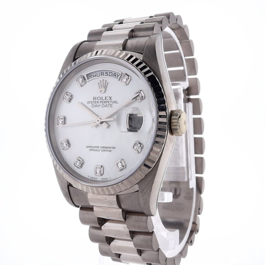 Timepieces Smyth Jewelers | Estate Rolex Day-Date With Mother Of Pearl Diamond Dial In 18K White G