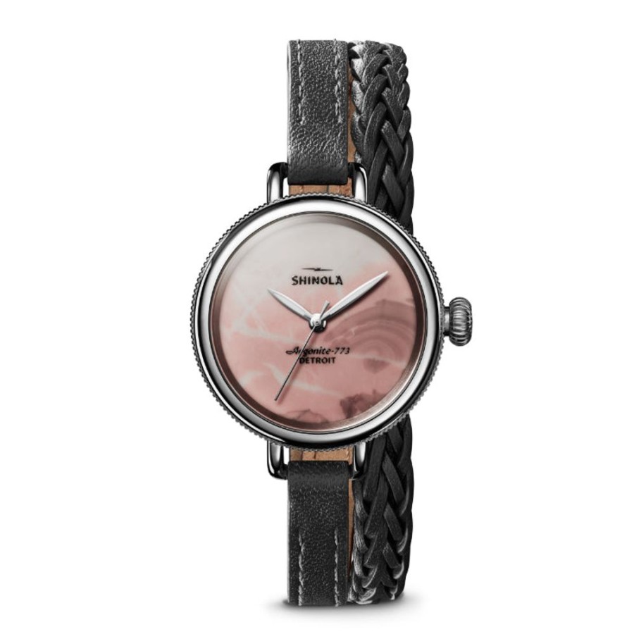 Timepieces Shinola | Shinola The Birdy 34Mm Pink Mother Of Pearl Dial Black Leather Quartz