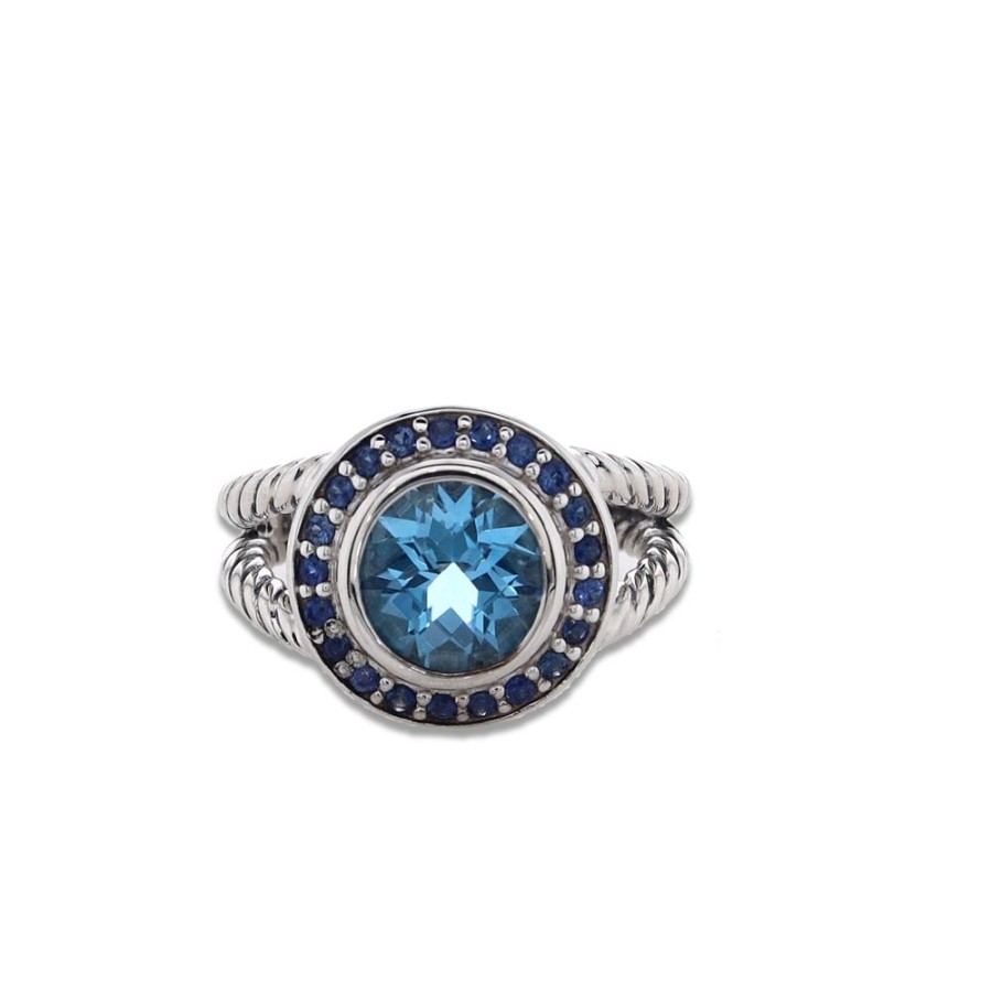 Jewelry Smyth Jewelers | Estate David Yurman Sterling Silver Round Blue Topaz And Sapphire Ring