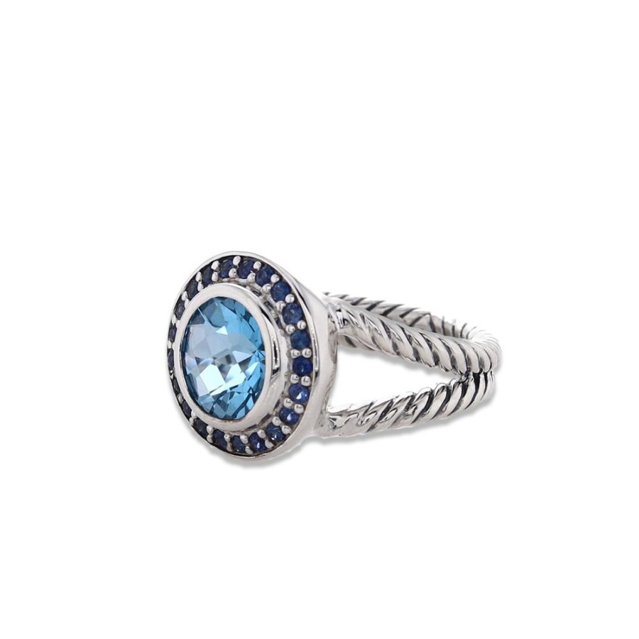 Jewelry Smyth Jewelers | Estate David Yurman Sterling Silver Round Blue Topaz And Sapphire Ring