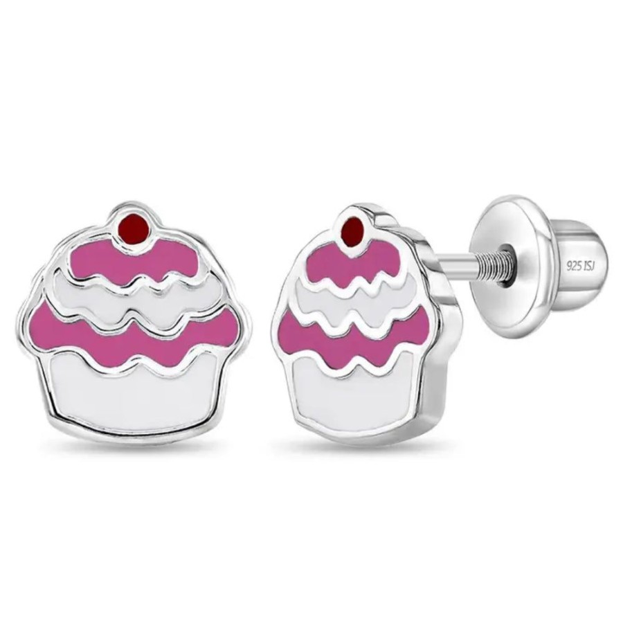 Jewelry Smyth Jewelers | Children'S Sterling Silver & Enamel Cupcake Stud Earrings