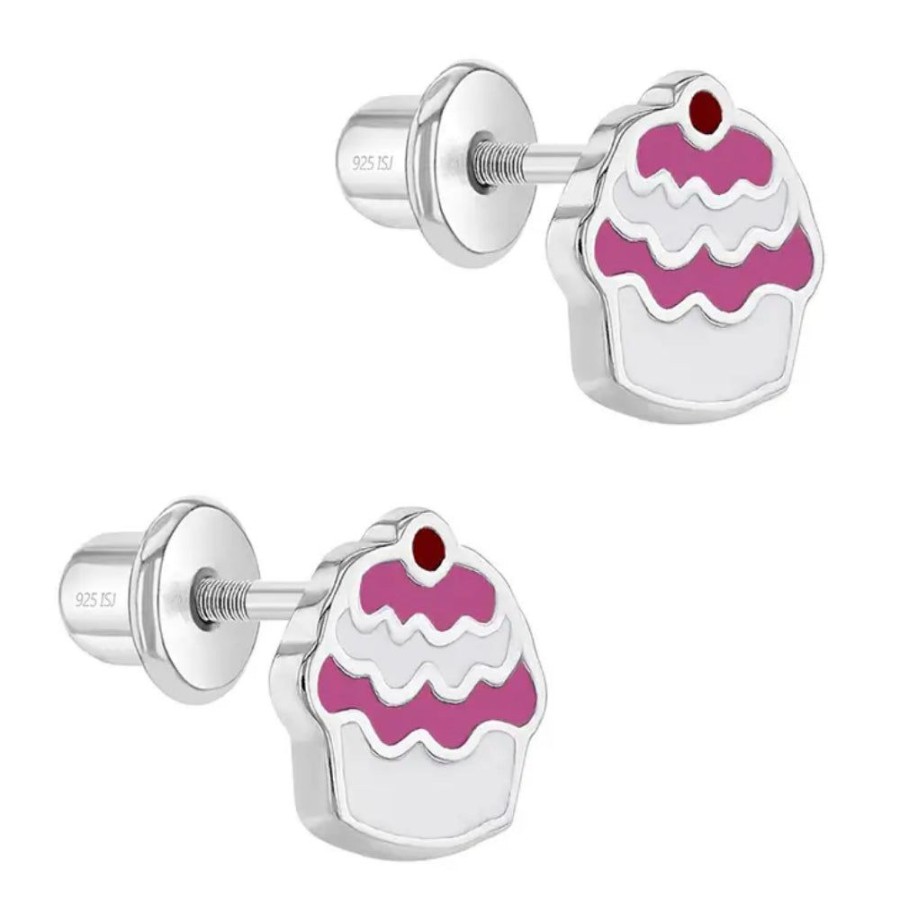 Jewelry Smyth Jewelers | Children'S Sterling Silver & Enamel Cupcake Stud Earrings