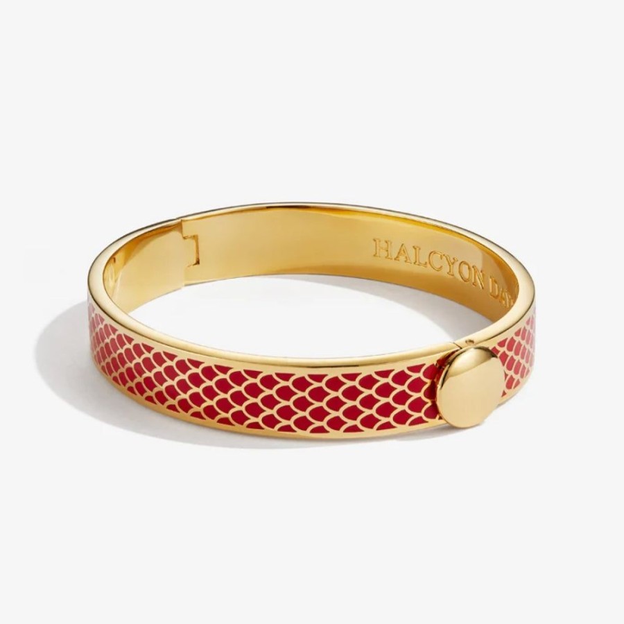 Jewelry Halcyon Days | Halcyon Days 1Cm Salamander Gold Hinged Enamel Bangle