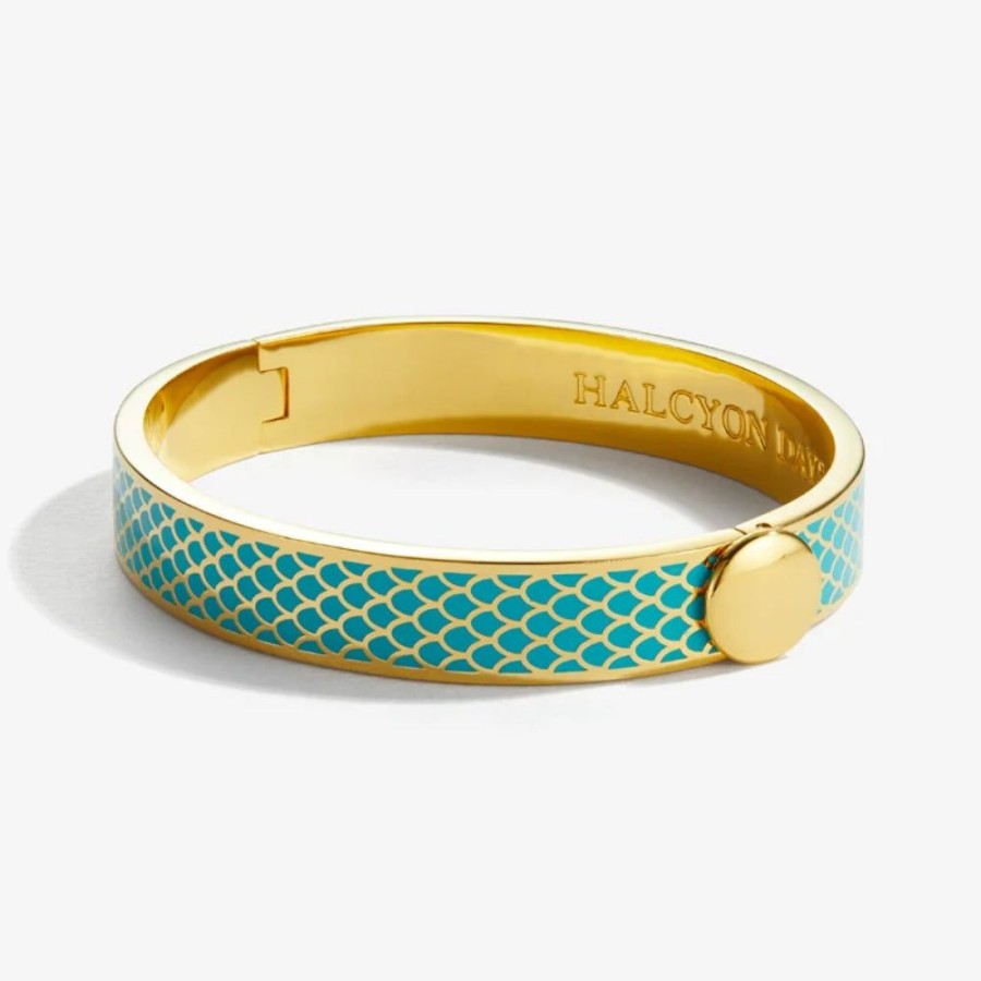 Jewelry Halcyon Days | Halcyon Days 1Cm Salamander Gold Hinged Enamel Bangle