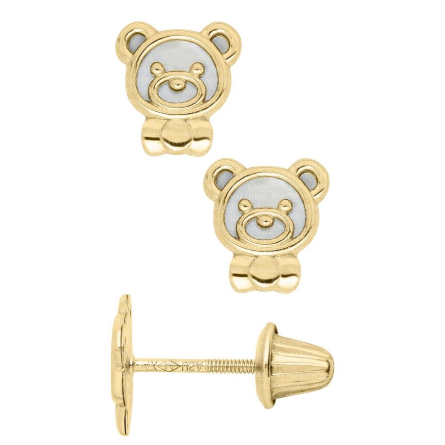 Jewelry Smyth Jewelers | Children'S 14Y Teddy Bear Mother Of Pearl Earrings