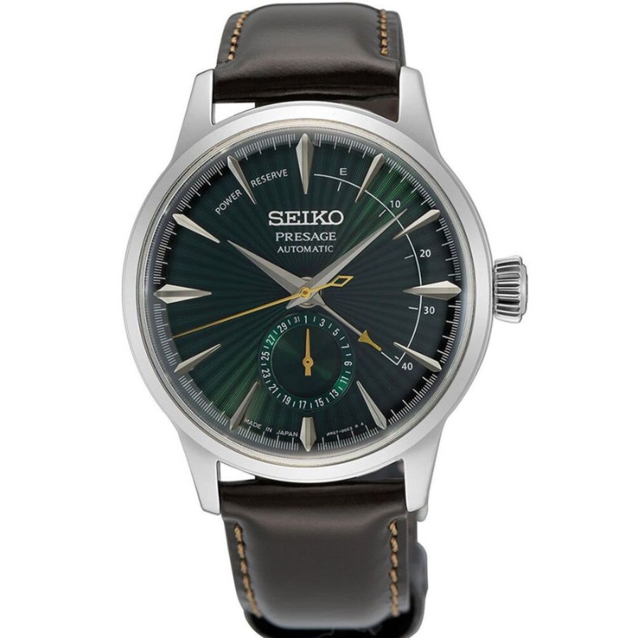 Timepieces Seiko | Seiko Presage Cocktail Time 40Mm Green Dial/Brown Leather Strap