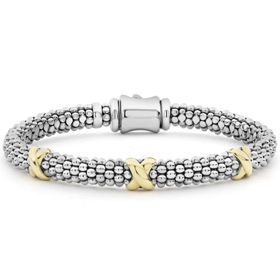 Jewelry Lagos | Lagos 6Mm Two-Tone Three Station X Caviar Bracelet