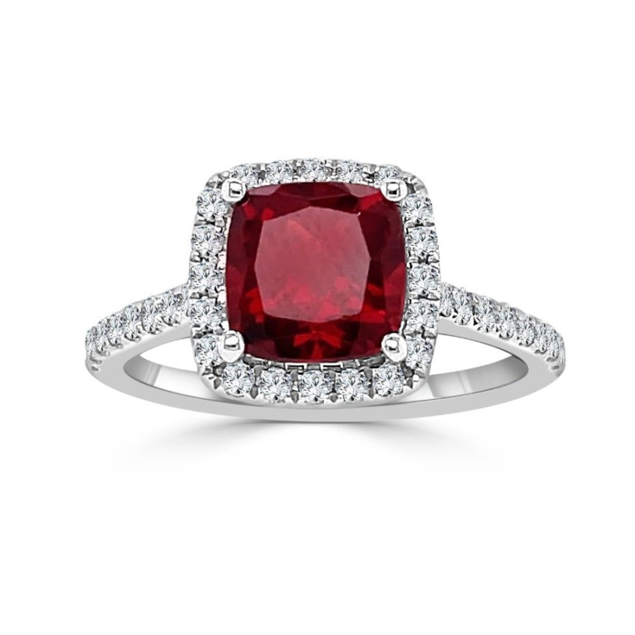 Jewelry Smyth Jewelers | 14K Gold 7Mm Cushion Cut Garnet And Diamond Ring