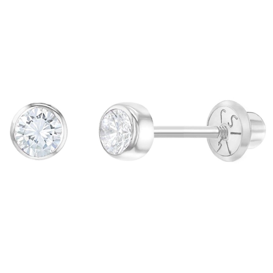 Jewelry Smyth Jewelers | Children'S 14K White Gold 3Mm Bezel Round Cubic Zirconia Screw Back Ea