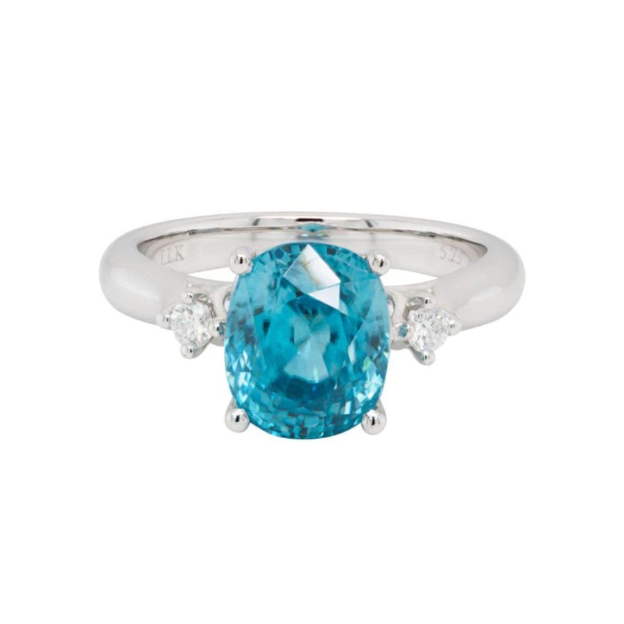 Jewelry Smyth Jewelers | 14K Blue Zircon And Diamond Three Stone Ring