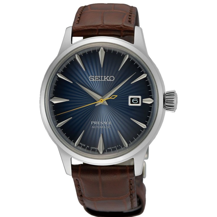 Timepieces Seiko | Seiko Presage Cocktail Time 40Mm Automatic, Blue Dial/Brown Leather St