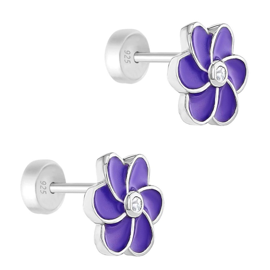 Gifts Smyth Jewelers | Children'S Sterling Silver Purple Enamel Daisy Earrings