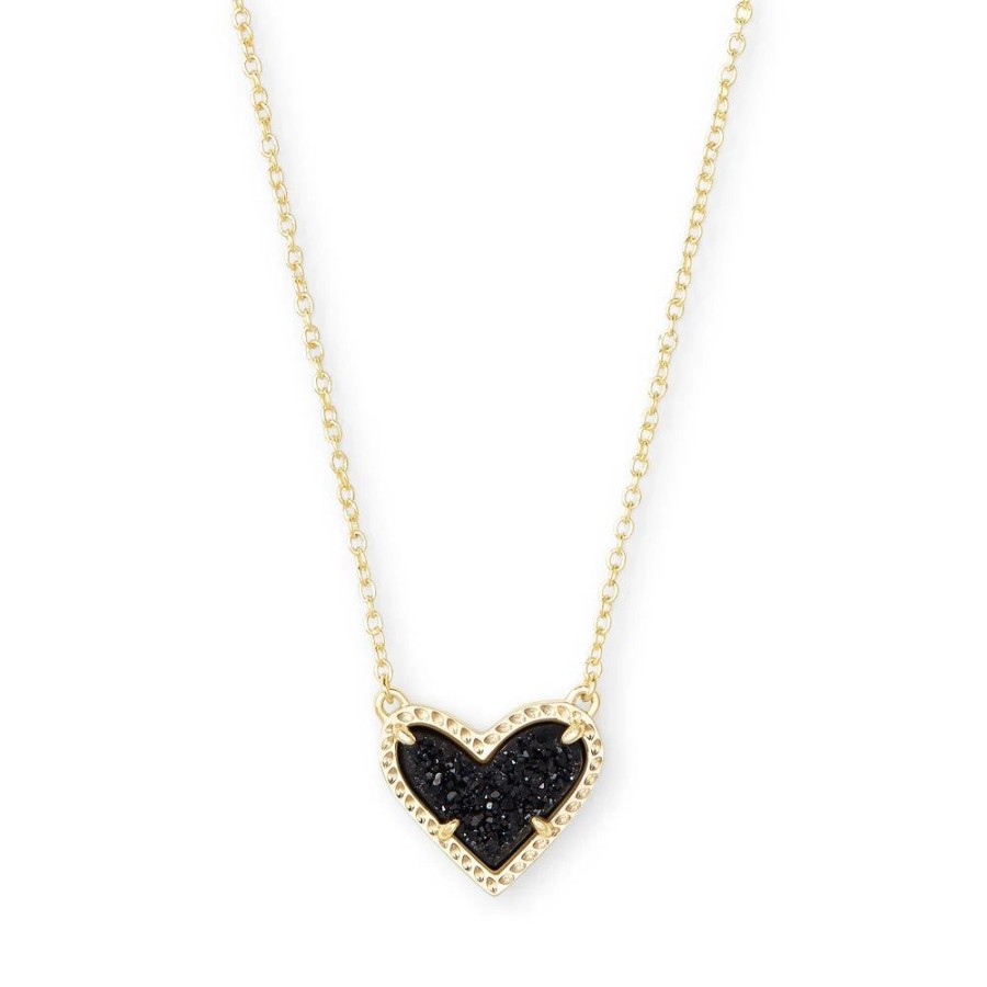 Jewelry Kendra Scott | Kendra Scott Ari Heart Gold Pendant Necklace In Black Drusy