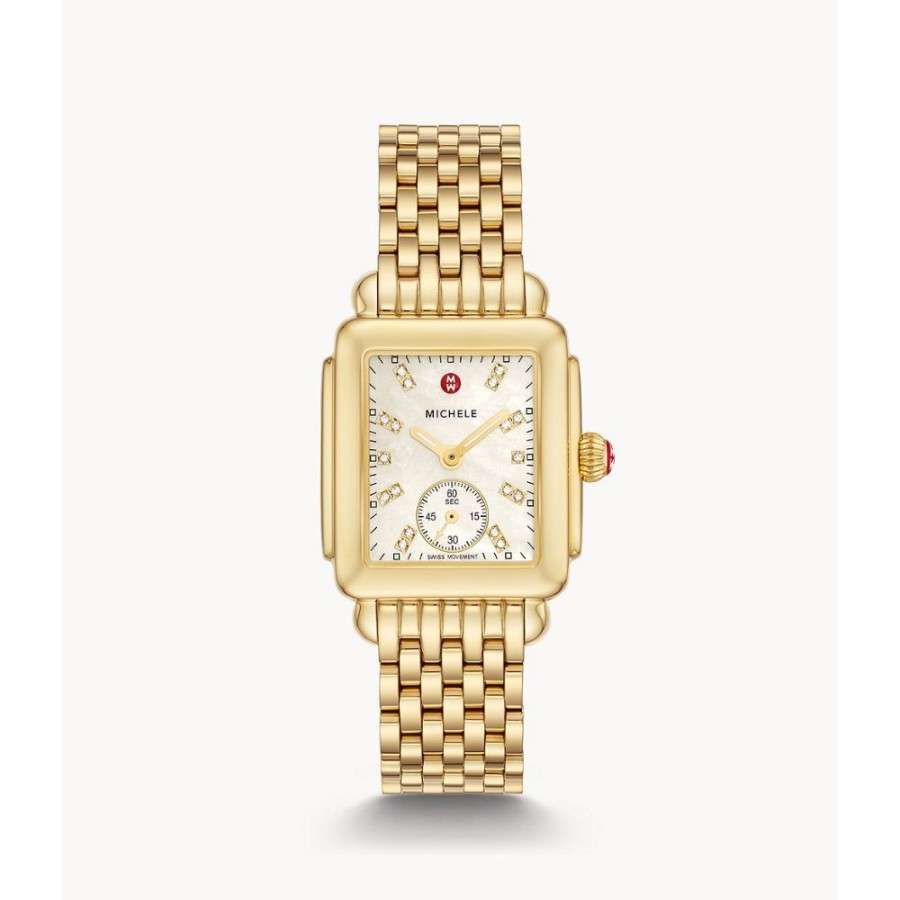 Timepieces Michele | Michele Deco Mid Gold Diamond Dial Watch