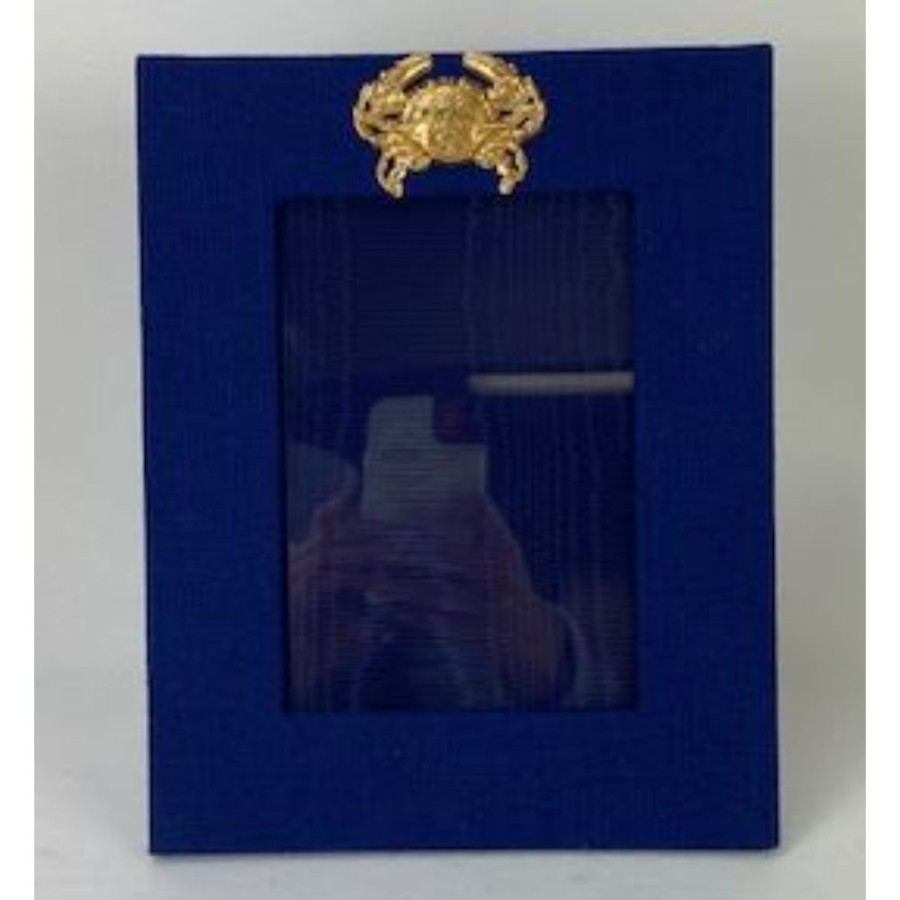 Gifts Smyth Jewelers | Navy Linen 5X7 Frame With Gold Crab