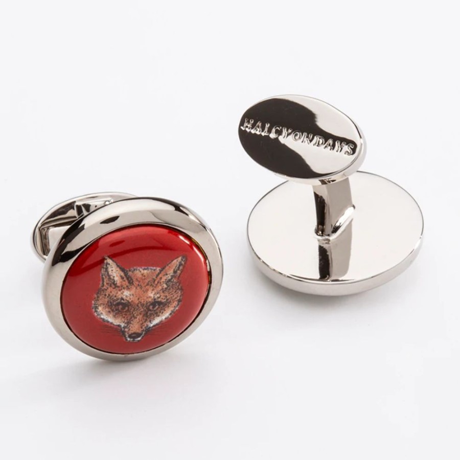 Gifts Halcyon Days | Halcyon Days Fox Head Red Round Cufflinks