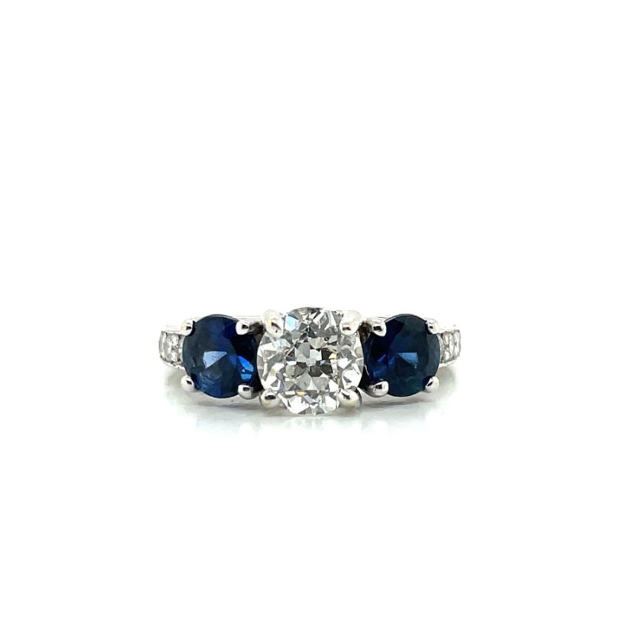 Jewelry Smyth Jewelers | Estate 14K White Gold Diamond And Sapphire Trellis Ring