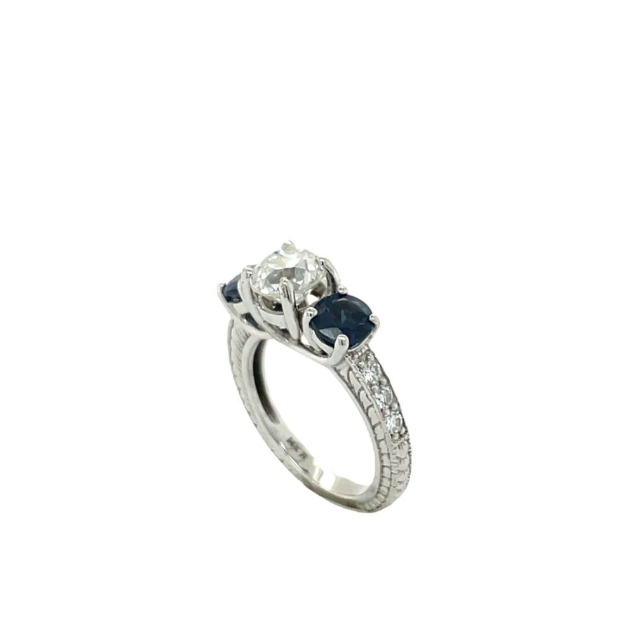 Jewelry Smyth Jewelers | Estate 14K White Gold Diamond And Sapphire Trellis Ring