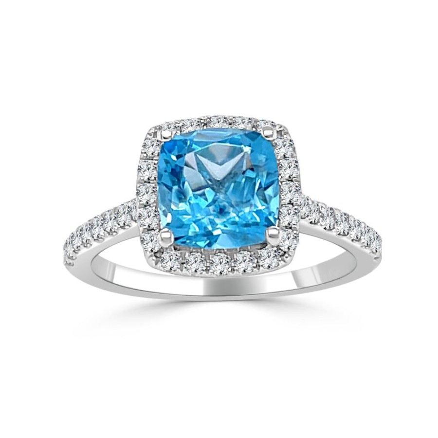 Jewelry Smyth Jewelers | 14K Gold 7Mm Cushion Cut Blue Topaz And Diamond Ring