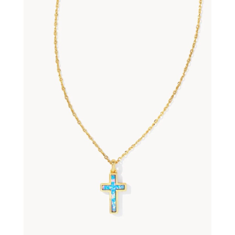 Jewelry Kendra Scott | Kendra Scott Cross Gold Pendant Necklace In Kyocera Opal