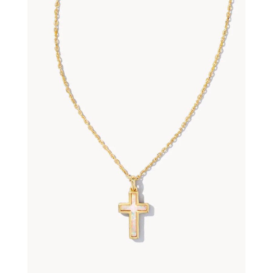 Jewelry Kendra Scott | Kendra Scott Cross Gold Pendant Necklace In Kyocera Opal