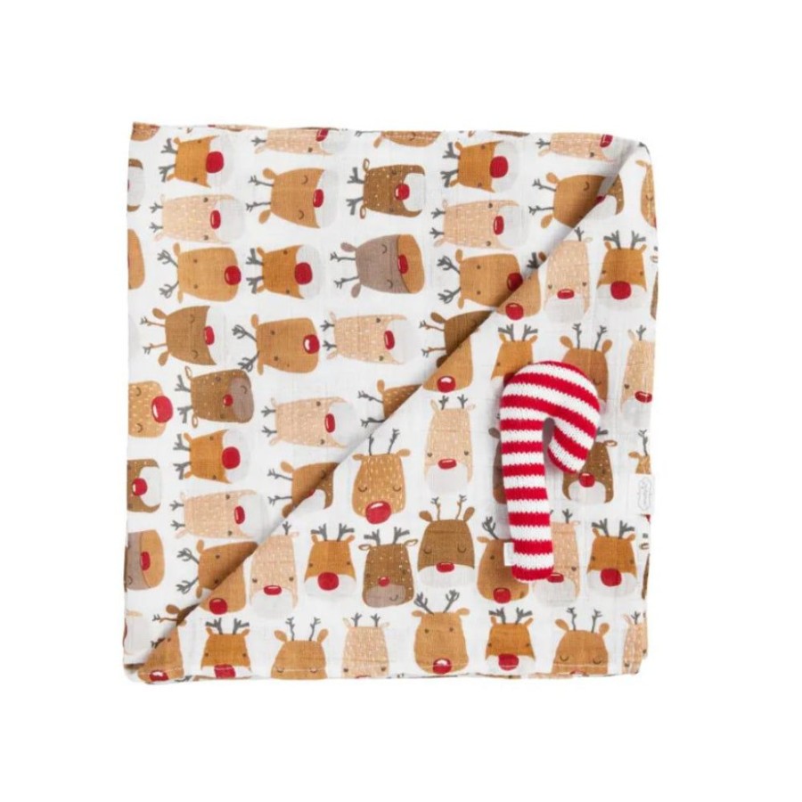 Gifts Mud Pie | Mud Pie Reindeer Swaddle & Rattle