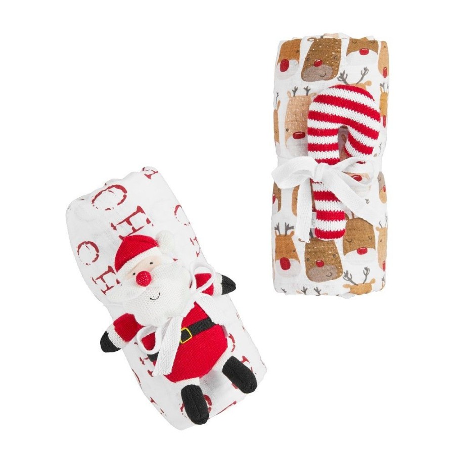 Gifts Mud Pie | Mud Pie Reindeer Swaddle & Rattle