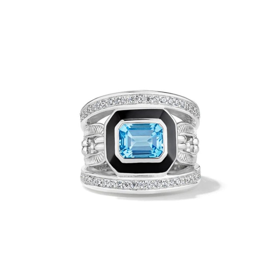 Jewelry Judith Ripka | Judith Ripka Ss Adrienne Band With Enamel, Swiss Blue Topaz And Diamon