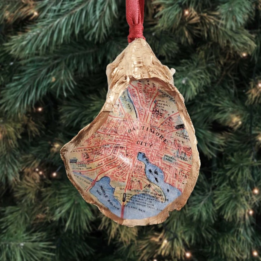 Gifts Smyth Jewelers | Baltimore, Md Map Oyster Shell Ornament