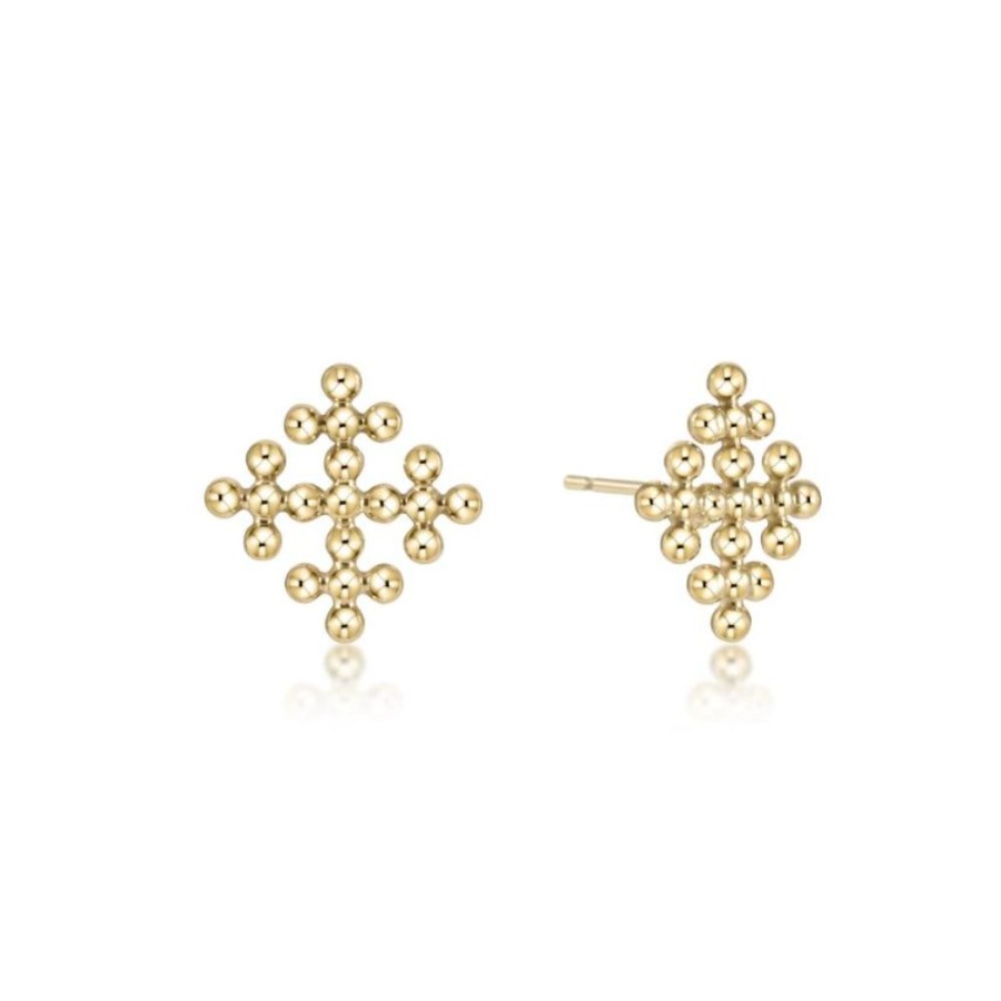 Jewelry enewton | Enewton Classic Beaded Signature Cross Encompass Gold Stud Earrings