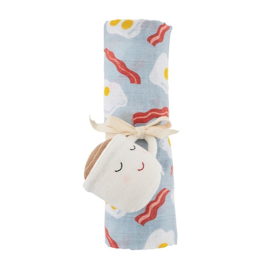 Gifts Mud Pie | Mud Pie Coffee And Bacon Rattle & Swaddle Gift Set