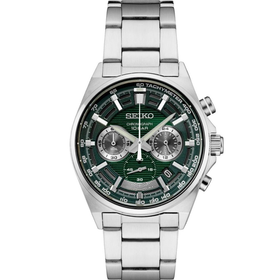 Timepieces Seiko | Seiko Essentials 41Mm Chronograph, Green Dial/Steel Ssb405