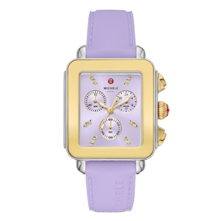 Timepieces Michele | Michele Deco Sport Gold-Tone Lavender Silicone Watch