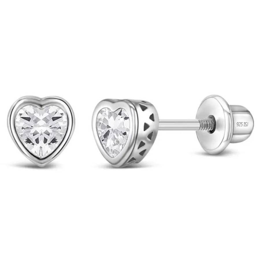 Gifts Smyth Jewelers | Children'S Sterling Silver Heart Shape Cz Earrings