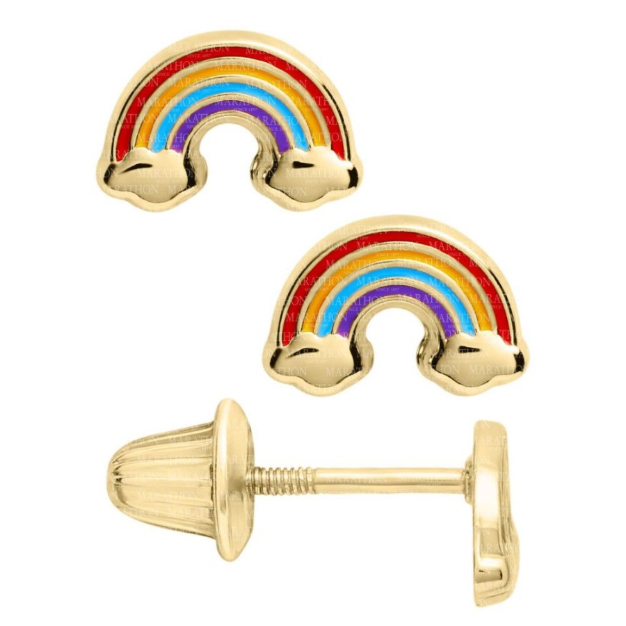 Jewelry Smyth Jewelers | Children'S 14K Yellow Gold Enamel Rainbow Earrings