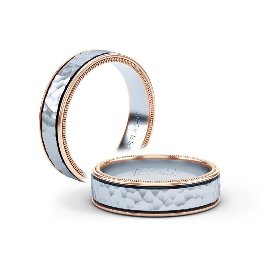 Jewelry Verragio | Verragio Men'S 7Mm Two-Tone Hammered Wedding Band