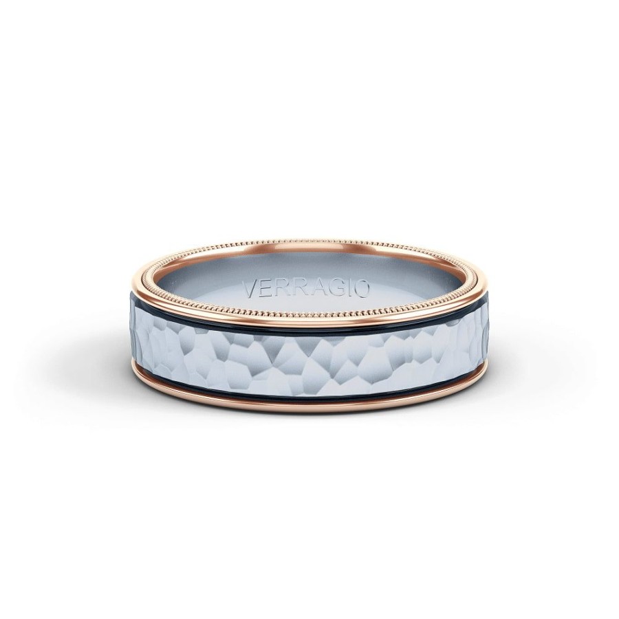 Jewelry Verragio | Verragio Men'S 7Mm Two-Tone Hammered Wedding Band