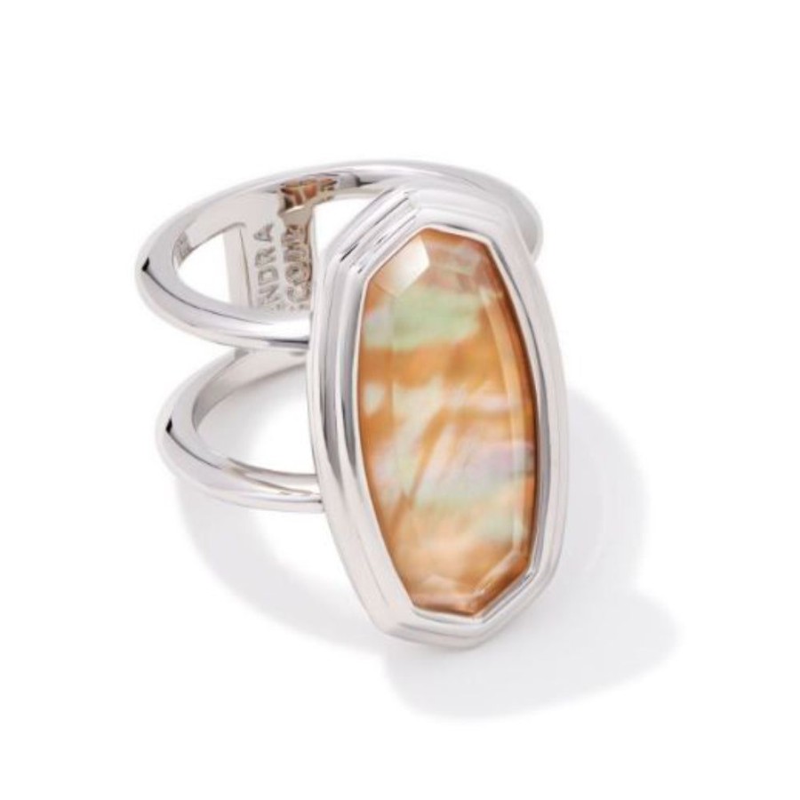 Jewelry Kendra Scott | Kendra Scott Framed Dani Rhodium Cocktail Ring In Golden Abalone