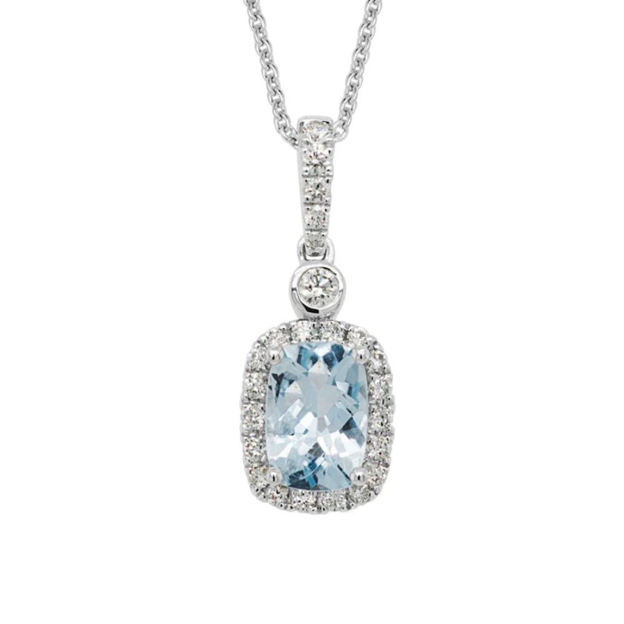 Jewelry Smyth Jewelers | White Gold Aquamarine Cushion Cut Pendant With Diamond Halo