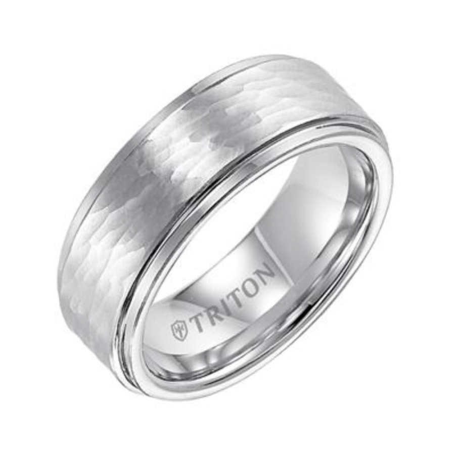 Jewelry Smyth Jewelers | Men'S 8Mm Cobalt Hammered Finish Step Edge Wedding Band