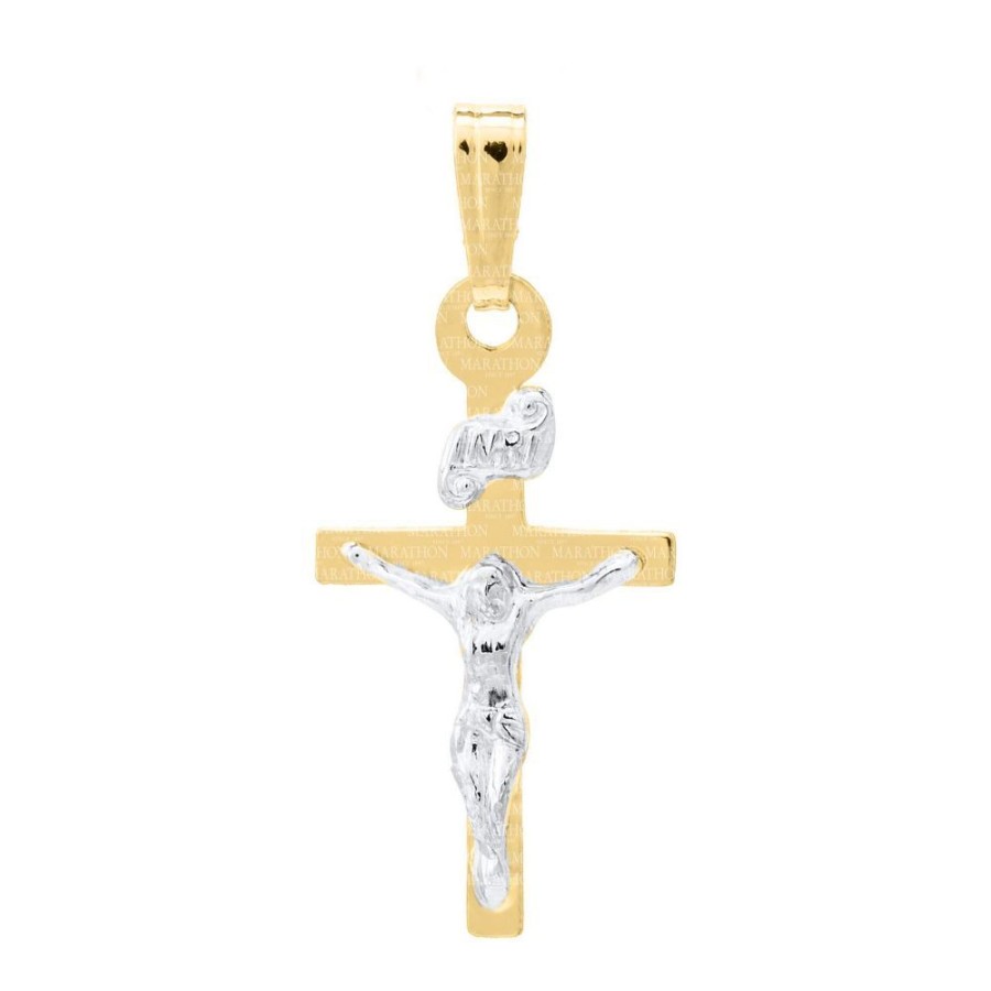 Jewelry Smyth Jewelers | 14K Two Tone Gold Children'S Crucifix Pendant