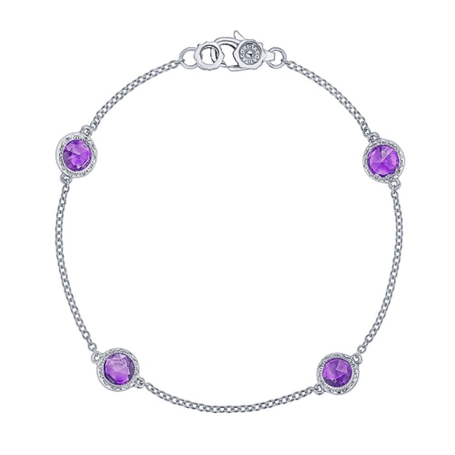 Jewelry Tacori | Tacori Silver 4 Station Round Gemstone Bracelet