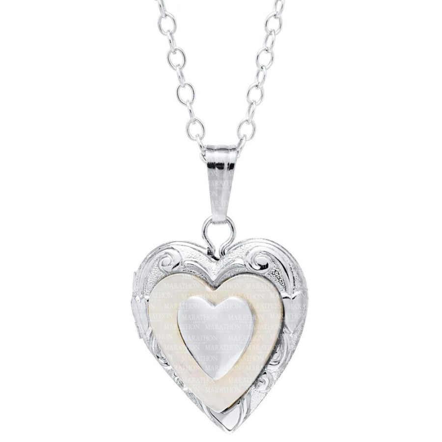 Jewelry Smyth Jewelers | Ss Children'S Mother Of Pearl Heart Locket 15" Chain