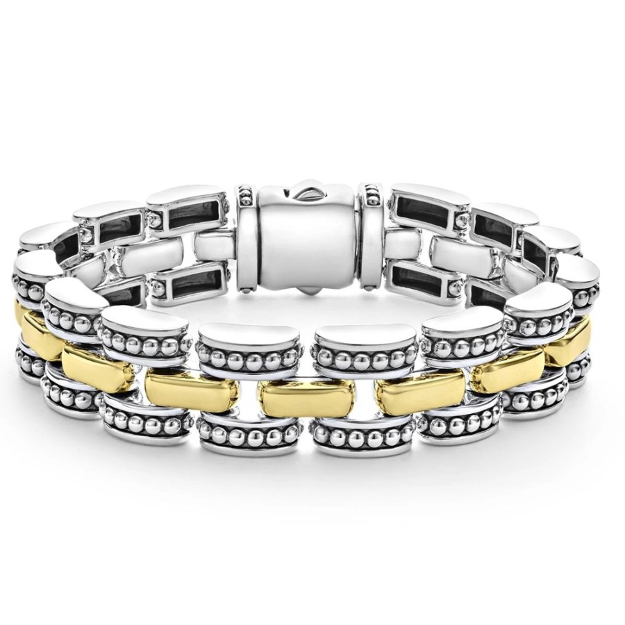 Jewelry Lagos | Lagos Two Tone High Bar Caviar Link Bracelet