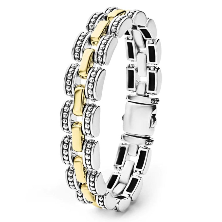 Jewelry Lagos | Lagos Two Tone High Bar Caviar Link Bracelet